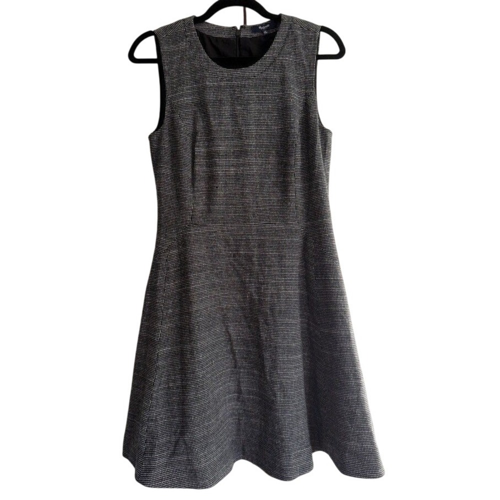 Madewell Tweed‎ Fit and Flare Dress Black White Plaid Sleeveless Size 10